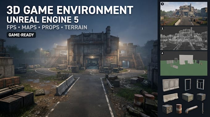 design 3d ue5 fps and shooter environments buildings terrain landscapes roads