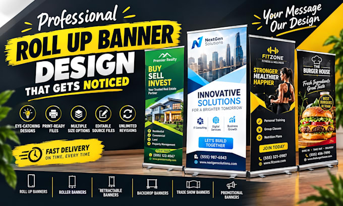 do roll up banner, roller banner, retractable banner, backdrop banner design