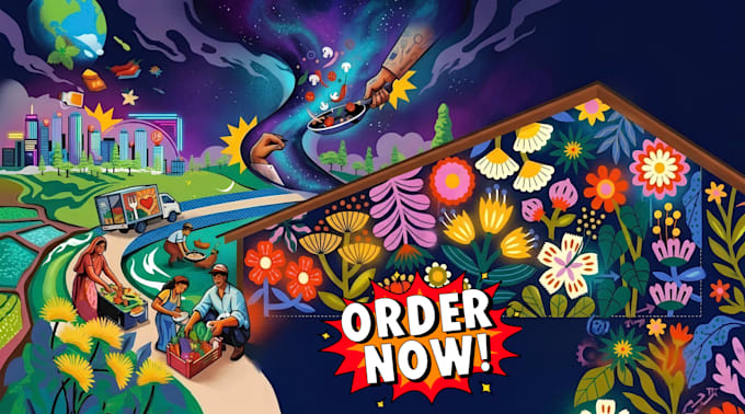 create custom wall mural, botanical, boho, doddle art,  graffiti mural art