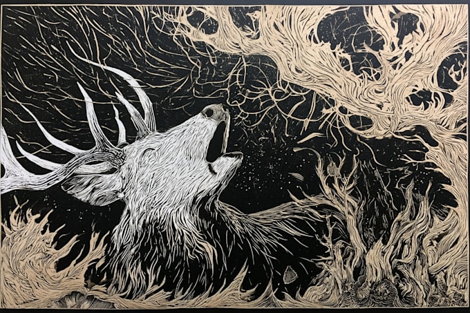 make a linocut t shirt design for brands