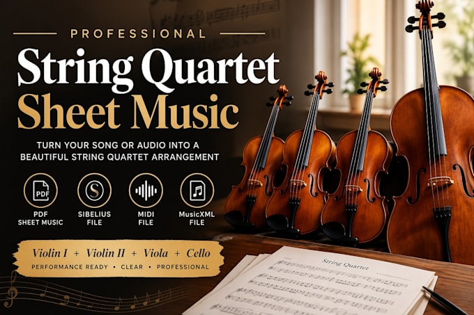 create custom string quartet sheet music from your song or audio for performance