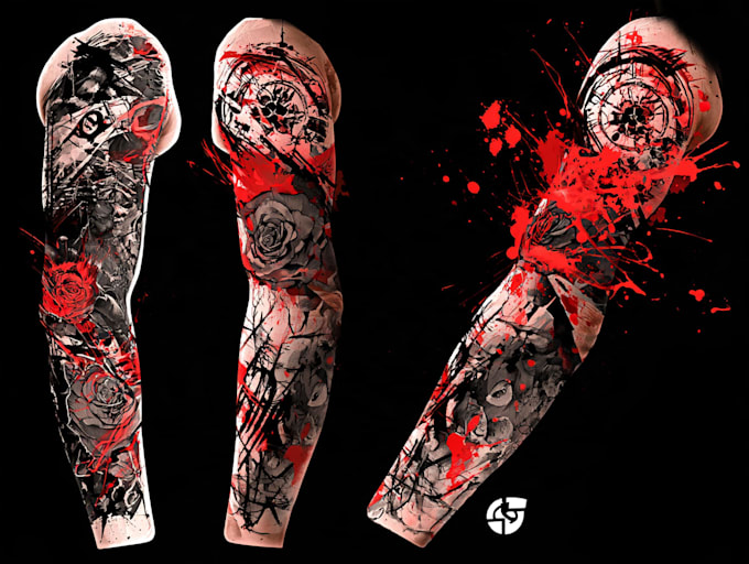 do premium trash polka design , sleeve tattoo