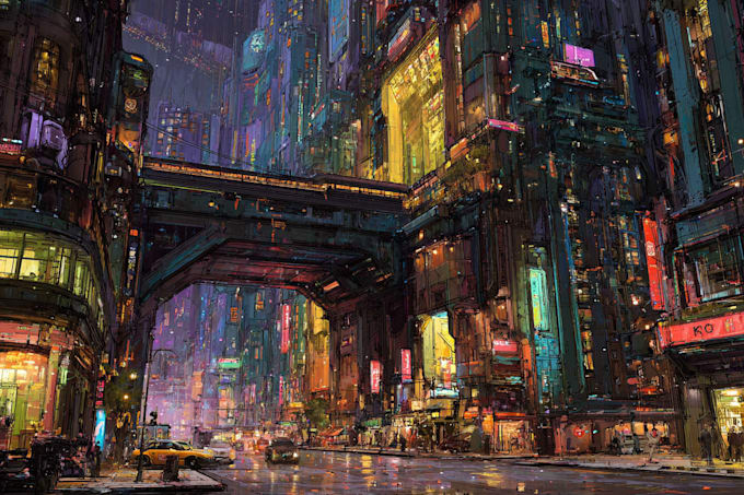 do a futuristic cyberpunk city design