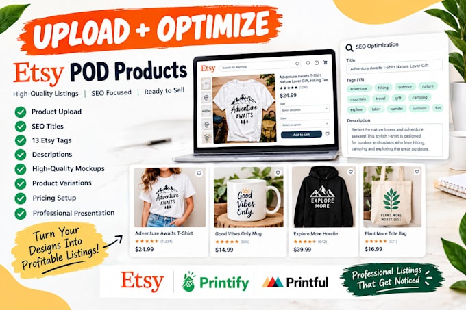 set up etsy pod store with printify, printful and etsy SEO