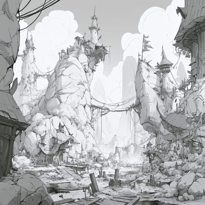 draw fantasy landscape or enviroment art
