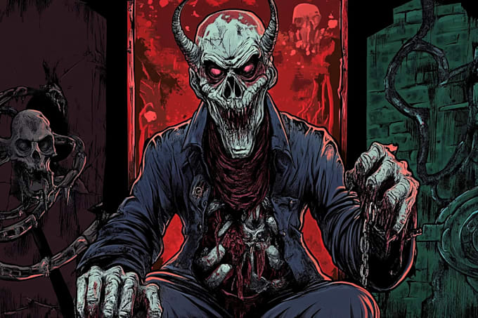 create detailed dark art illustrations for bands and merch