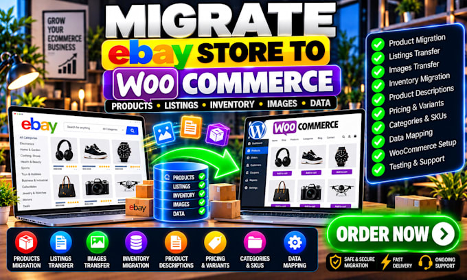 migrate ebay products listings inventory to woocommerce ecommerce store