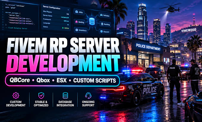 develop custom gta 5 fivem roleplay server with qbcore, qbox, esx and scripts