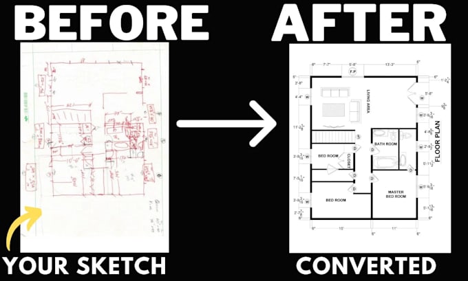 convert sketch to 2d autocad floor plan