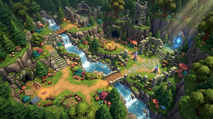 design 3d unity game map, open world map, unity terrain map, 3d game environment