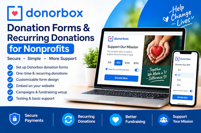 set up donorbox donation forms, recurring donations and nonprofit website