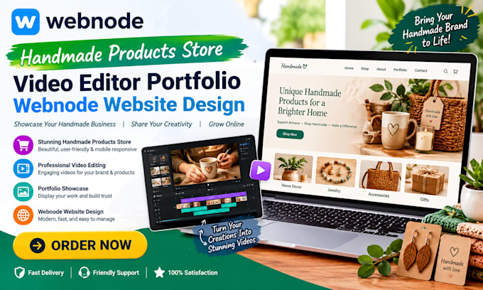 setup handmade products store video editor portfolio webnode website design