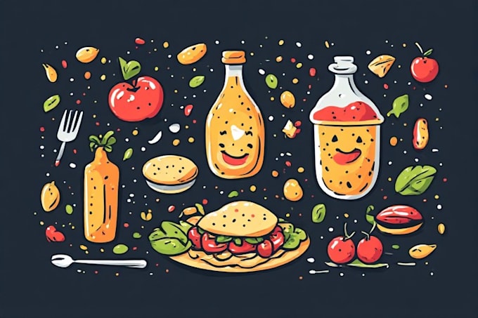 food illustration, cartoon, food vector, menu design, vector