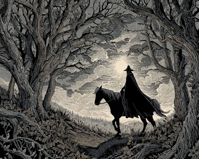 draw medieval and gothic linocut illustrations