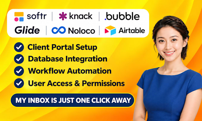build client portals with softr knack bubble glide noloco airtable database sync