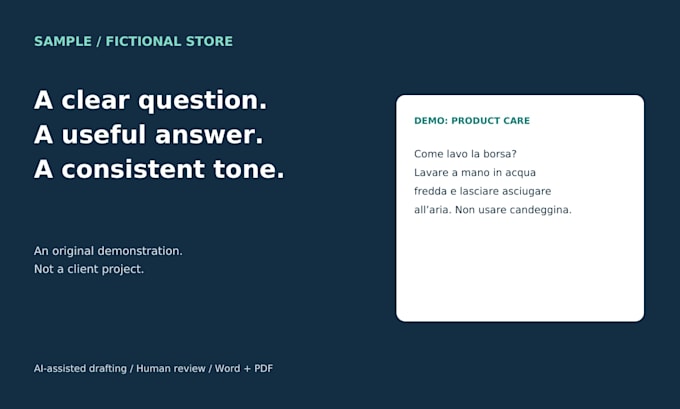 write italian store faqs and ready customer support replies