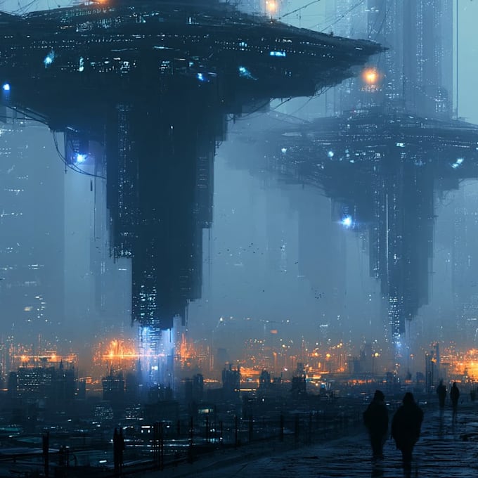 design a futuristic megacity with neon lights