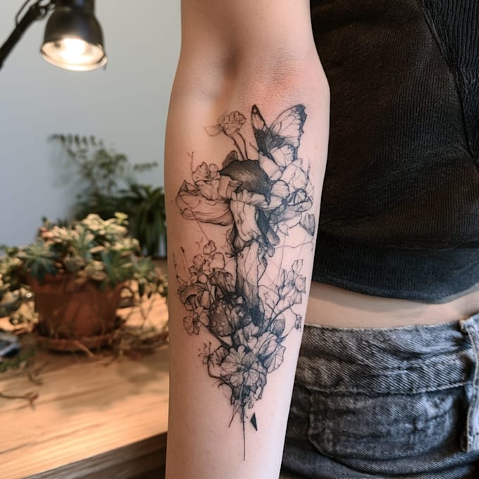 draw custom fine line nature tattoos