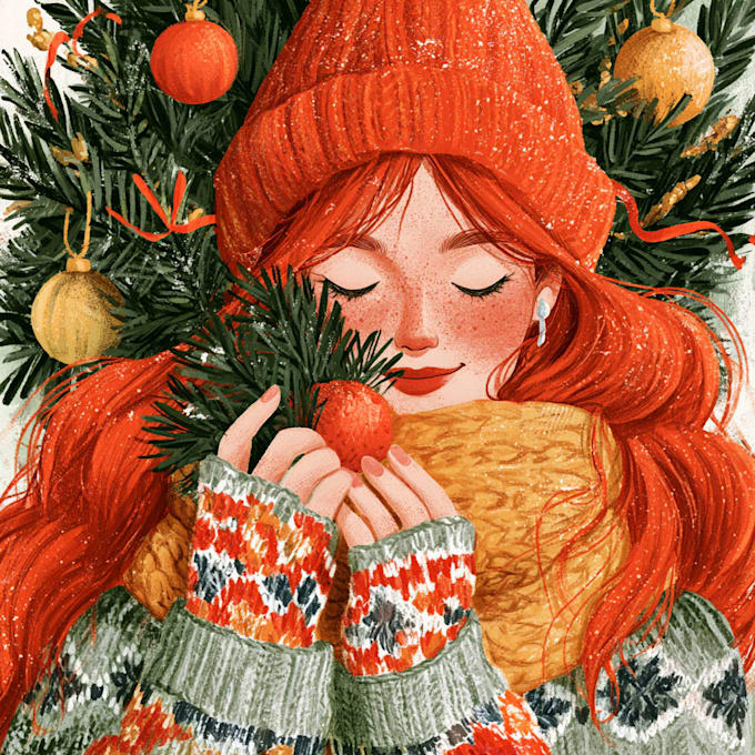 design a custom flat style christmas illustration