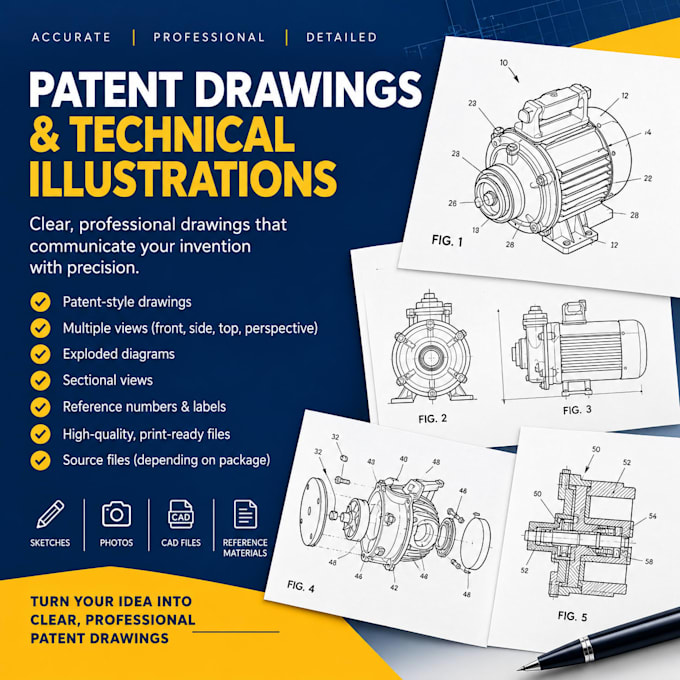 create professional patent drawings and technical illustrations