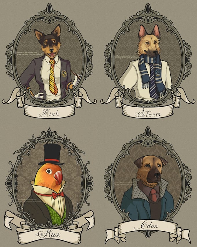do pet portrait with cute clothes in vintage renaissance
