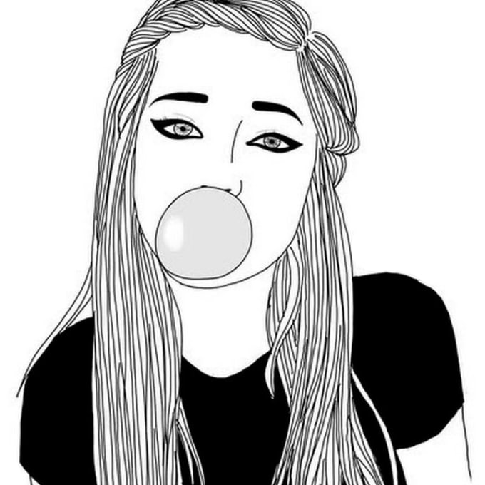 outlines, outline, tumblr outlines, black and white  Tumblr girl drawing,  Tumblr sketches, Tumblr drawings
