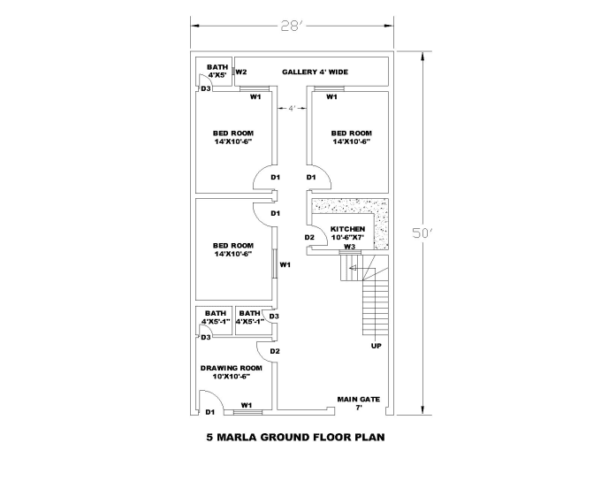 7 marla house plan drawing