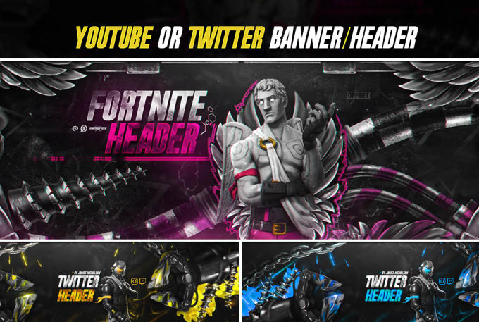 i will make a gaming youtube background header twitter and logo - fortnite youtube banner background