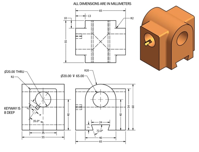 A 2D Drawing With Solidworks Or 3D Cad Invent Patent Machining Draft ...