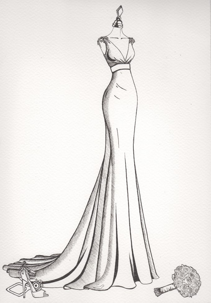 Dress front and back design for drawing