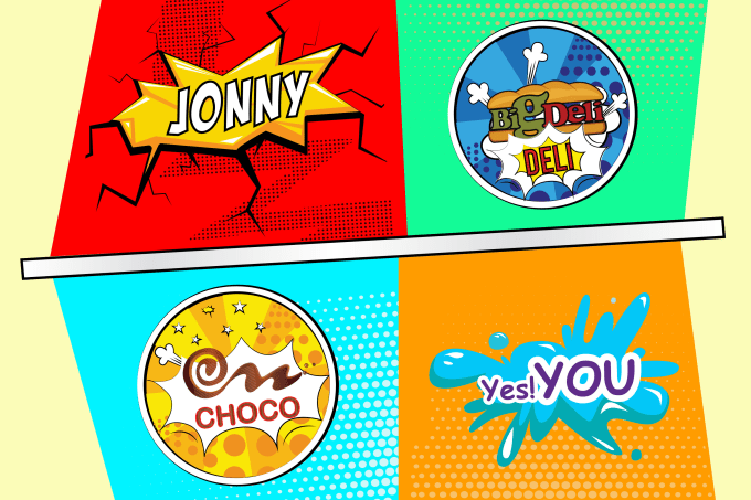 Create your text logo name  word in pop  art  style by 