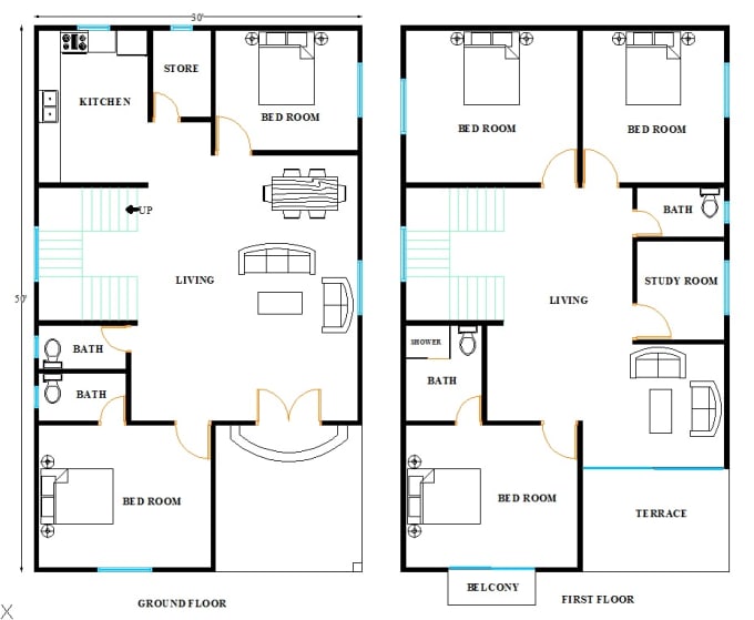 Draw 2d floor plan  and 3d exterior design on autocad  by Mrejvi