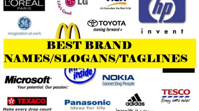 Come up with 6 brand names, slogans or taglines by Pisatelka
