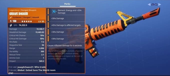 i will sell 130 god roll grave diggers on fortnite stw - what are god rolls in fortnite