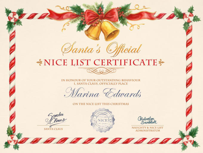 Make you santas official nice list certificate by Yourphotoin