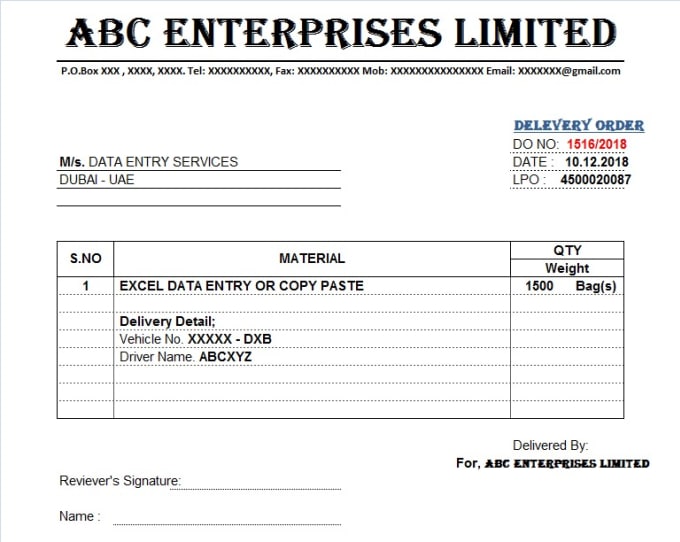 Delivery Note Format In Excel Sheet Excel Templates