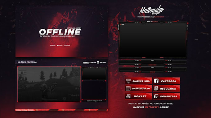 Twitch Stream Overlay Panels Offline Screen Facecam Logo By