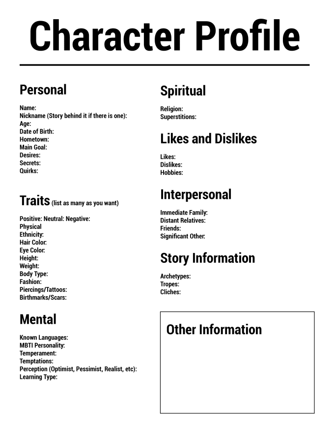 Create A Character Profile For Your Story By Lilysmith135