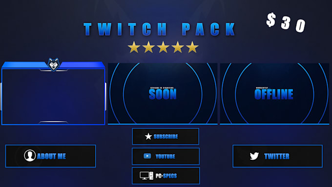 Design you a full twitch package with face cam, overlay, screens and