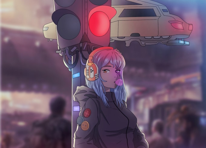 Make Cool Cyberpunk Or Steampunk Anime Illustration