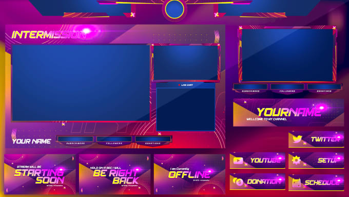 Design pro twitch overlay panels banner alerts and logo by Hamza1080p