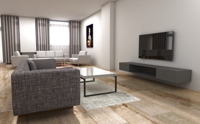 Interior Design 3d Model Of Tv Room Kitchen And Etc