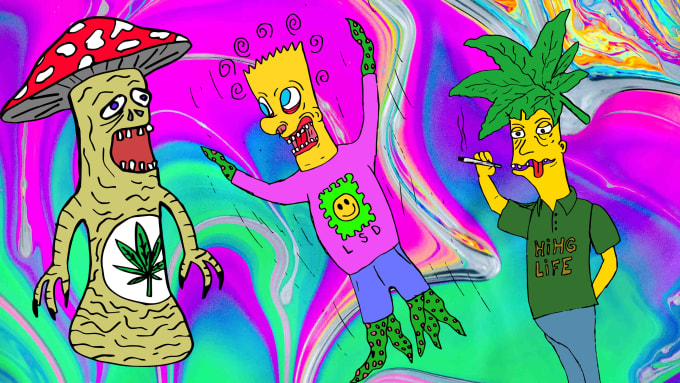 Draw Trippy High Cannabis Weed Marijuana Drugs Cartoon Character Logo