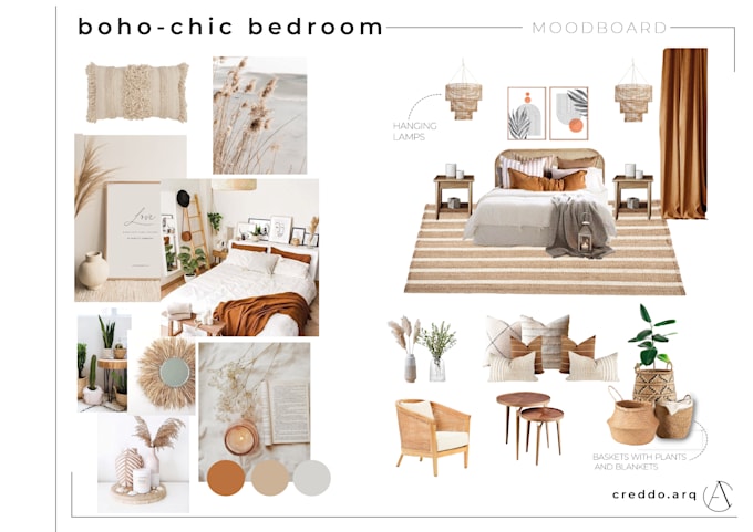 do interior design plan with moodboard and shopping list