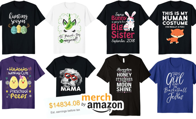 Deliver 3 pre made t shirts for merch by amazon that sell by Hamzabahamou