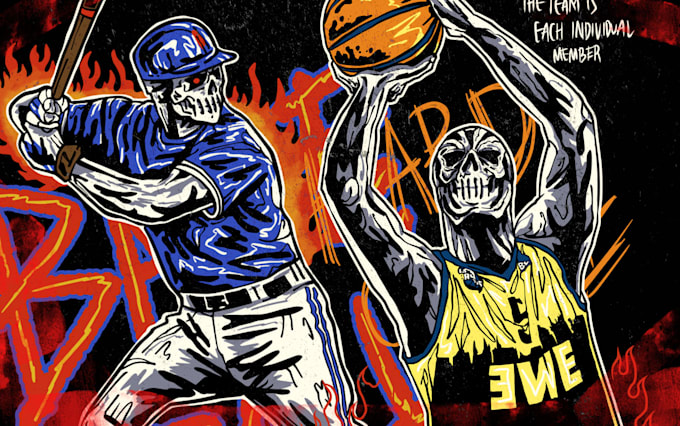 Draw a cool skeleton skull design with warren lotas style by 