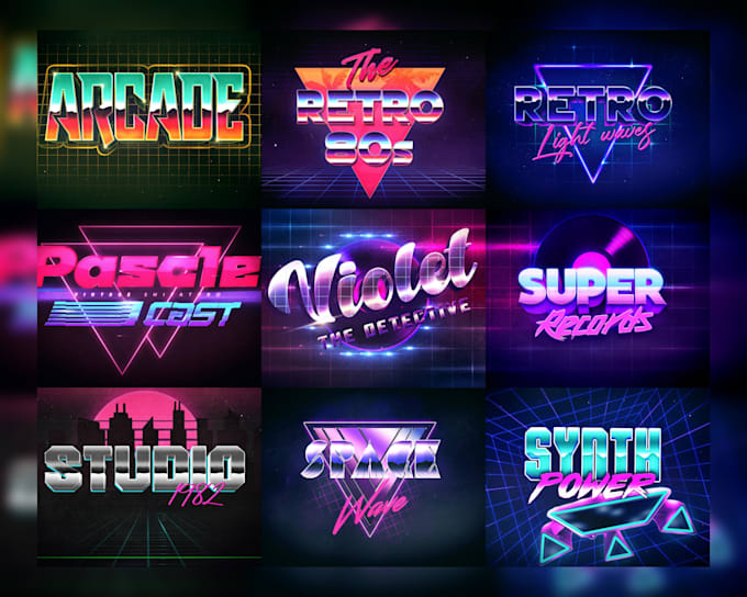 Make 80s retro logo designs with neon sign chrome effects by