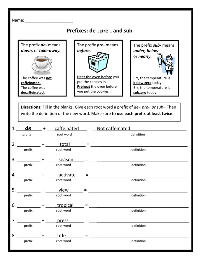 Printable Prefixes Worksheets 3rd Grade
