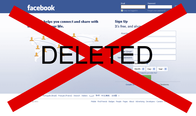 permanently delete your facebook account by serving
