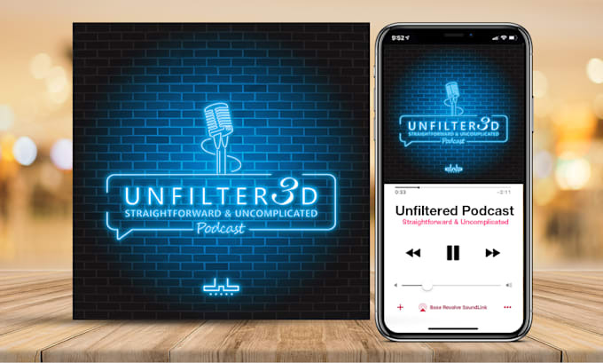 design neon podcast cover art and neon logo for you